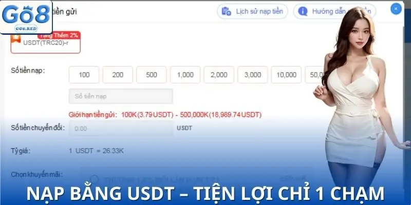 5 Phương Thức Nạp Tiền GO8 | Không Lo Lỗi, Nhận Thưởng Ngay 3 Nạp bằng USDT - Nhận ngay ưu đãi +2%