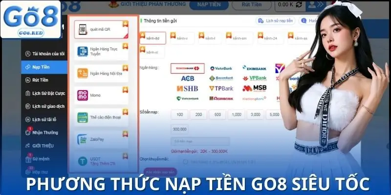 5 Phương Thức Nạp Tiền GO8 | Không Lo Lỗi, Nhận Thưởng Ngay 2 Các loại hình gửi vốn nhanh chóng và tiện lợi